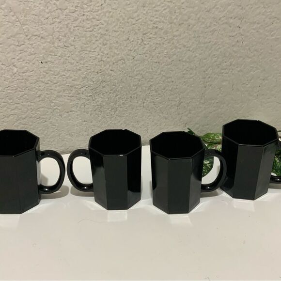 Set 4 ARCOROC Glass BLACK OCTIME Octagon 10oz Coffee MUG Tea CUP France G1 - Picture 2 of 6